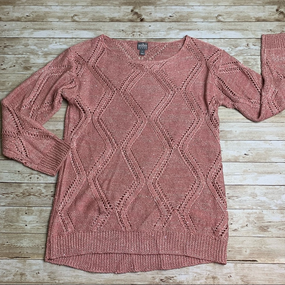 Soho open knit sweater salmon round neck long sleeves EUC S